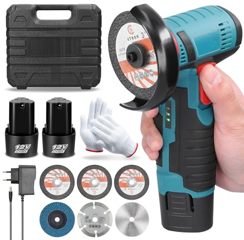 WingFly Mini Winkelschleifer, 12V Akku Winkelschleifer Set Mit 2 x 2000mAh Batterien, 19500rpm, 76mm Elektrisches Schleifwerkzeug mit 7 Trennscheiben für Schleifen und Schneiden, Polieren