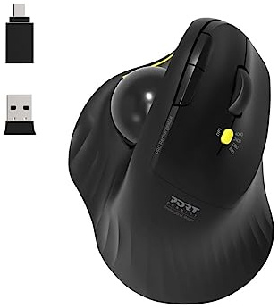 Mouse Wireless - Port Designs - 900719 Trackball Ergo - Bluetooth E 2,4 Ghz - Ricaricabile - Nero