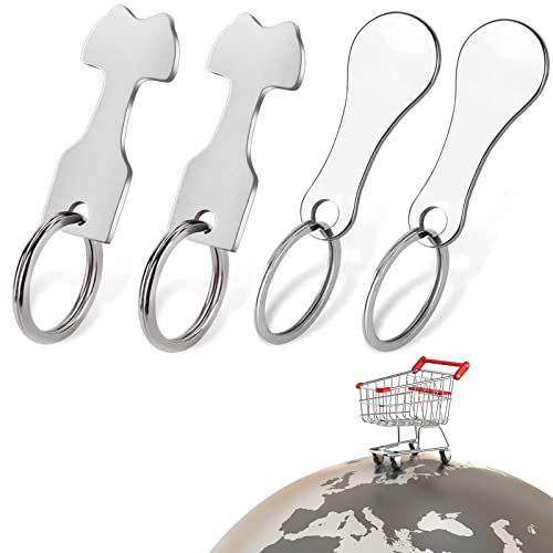 4 Stücke Einkaufswagenlöser Aus Metall Edelstahl Einkaufswagen Schlüsselanhänger Abziehbarer Einkaufswagenchip Einkaufschip Chip Tool Kein Steckenbleiben Im Schloss Für Einkaufswagen, Trolley Tokens