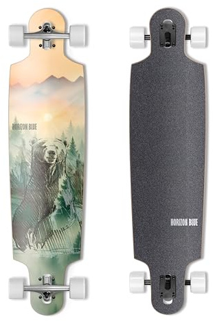 HORIZON BLUE 39 Zoll Urban Longboard Cruiser | Nordamerika Hardrock Maple Deck | Anti-Wheelbite- und Stoßdämpfungssystem | Multi-Szenarien Cruising komplett
