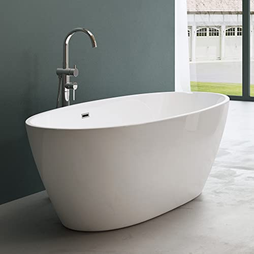 Mai & Mai Freistehende Badewanne aus Acryl inkl. Pop-Up Ablaufgarnitur | Oval Standbadewanne 170x79x56cm in Weiß Vicenza599-OA