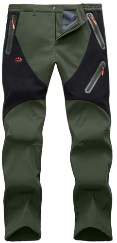 HFDWYJ Winter Softshellhose Herren Wanderhose Wasserdicht Winter Outdoorhose Skihose Für Herren, Gefüttert Softshell Hose Mit Stretchbund Outdoor Hose Wasserabweisend Thermohose Mit Zipper