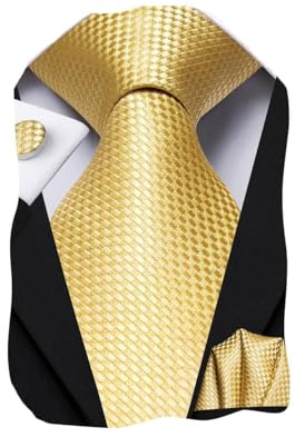 Dubulle Herren-Krawatte mit Paisely-Blumenmuster, Seidenkrawatte für Herren, gestreift, Krawatte und Einstecktuch, Set für Hochzeit, Business, Ein Gold, Medium