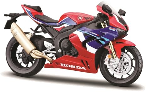 Maisto Honda CBR 1000RR-R Fireblade: Motorradmodell im Maßstab 1:12, mit Federung und ausklappbarem Seitenständer, 17 cm, rot-blau (5-20099), Mittel