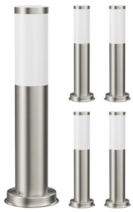 ledscom.de 5 Stück Wegelicht/Pollerleuchte PORU für außen, IP44, 39 cm, edelstahl, 1x E27 max. 40W