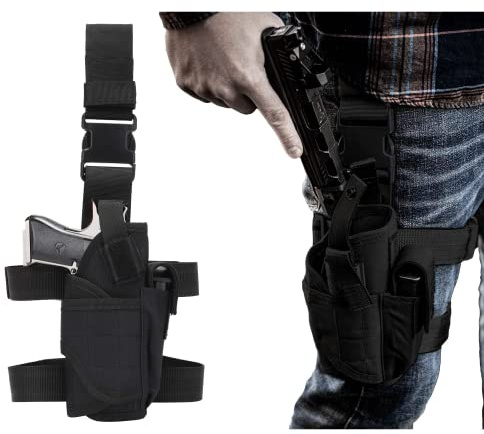 Drop Leg Holster, Oberschenkel Pistolenholster für Männer Frauen, Airsoft Pistolenholster für Rechts- & Linkshänder mit Magazintasche