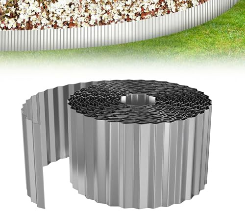 XMTECH Rasenkante Metall 10m, Silber, Beeteinfassung Garten, 15cm | Robuster Metallstahl mit wetterfester Oberfläche, flexibel für runde oder gerade Formen, für Beete, Rasen und Gartenwege