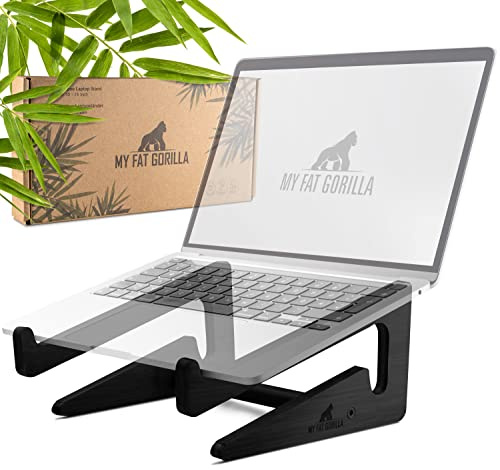 Laptop Ständer Holz Bambus Schwarz – Laptopständer für MacBook & Notebook Ständer – Laptop Halterung Schreibtisch Ergonomisch – Erhöhung für Schreibtisch 10–15 Zoll