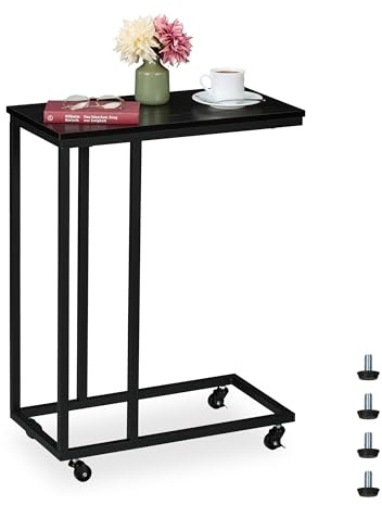 Relaxdays Beistelltisch C-Form, HBT: 79x60x30 cm, Rollen, Sesseltisch zum Unterschieben, Metall & MDF, Sofatisch, Farben