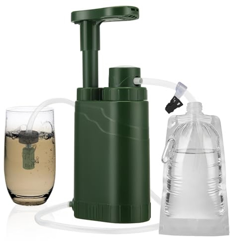 GJCrafts Wasserfilter Outdoor Survival mit Pumpe für Camping, Wandern, Trekking, 0,01 Mikron Filter, Wasserfilter Camping 2000 ml Survival Trinkwasserfilter Outdoor für Camping & Notfall