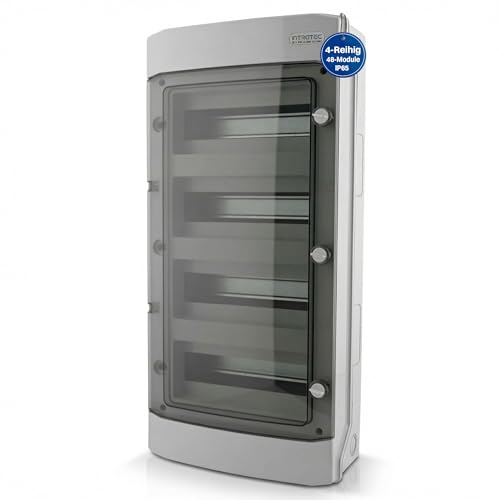 Intratec Verteilerkasten Aufputz 4 reihig – IP65 Sicherungskasten für 48 Module – Feuchtraum Verteiler für Garten, Keller, Garage & Außenbereich – 400VAC 1500VDC Kleinverteiler, 663 x 319 x 144 mm