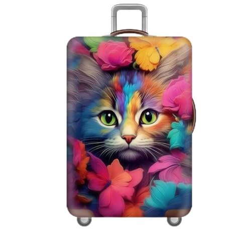FANSU Elastisch Kofferhülle Kofferschutzhülle S, 3D Katze Reisekoffer Schutzhülle mit Reißverschluss, Elasthan Blume Koffer Cover Waschbar Gepäckabdeckung - 18 bis 32 Zoll