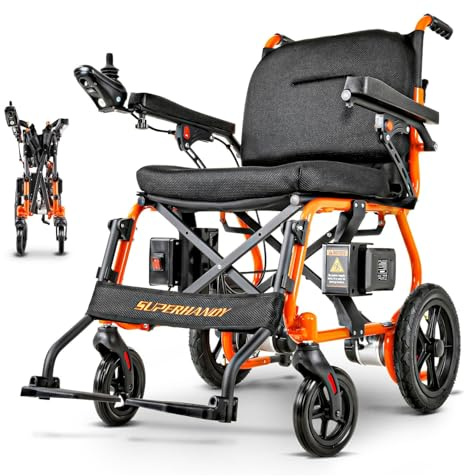 SuperHandy Elektrischer Rollstuhl – hohe Kapazität 150 kg, leicht und faltbar, 2 bürstenlose 250-W-Motoren, 4 MPH, Nulldrehung, elektromagnetische Bremse, tragbares Design
