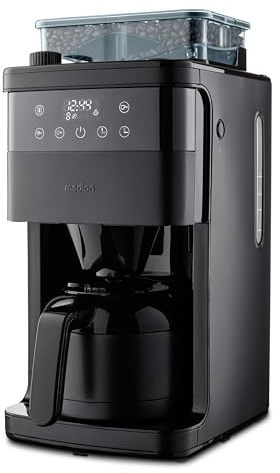 MEDION Kaffeemaschine mit Mahlwerk und Thermoskanne (1 Liter, max. 8 Tassen, 8 Mahlstufen, max. 1000 Watt, Timer, LED Display, Tropfstopp, Permanentfilter, MD19911)