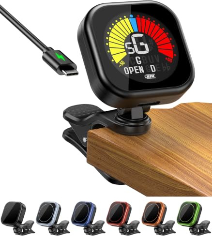 New Bee Stimmgerät Gitarre LCD Farbdisplay Guitar Tuner Präzise | Gitarrenstimmgerät Clip zum Anklipsen Stimmgerät für Gitarre, Bass, Violine, Ukulele, Chromatisch (Schwarz)