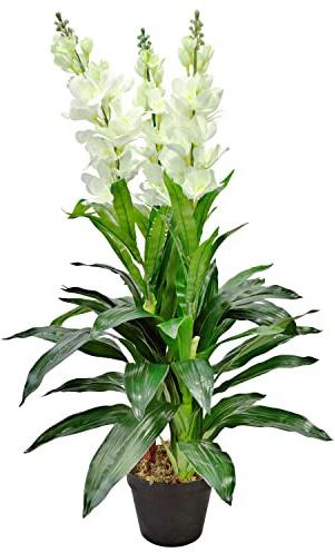 Decovego Künstliche Levkoje Matthiola Pflanze, Kunstpflanze 100 cm, weiße Blüten, Kunstblume für Wohn- & Büroräume, Allergikerfreundlich & pflegeleicht