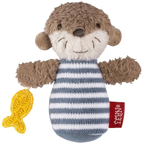 Fehn Mini-Rassel Otter – Mini-Greifling zum Rasseln, Fühlen, Spielen mit kuschelweichem Stoff-Tier – ein treuer Begleiter für Babys und Kleinkinder ab 0+ Monaten