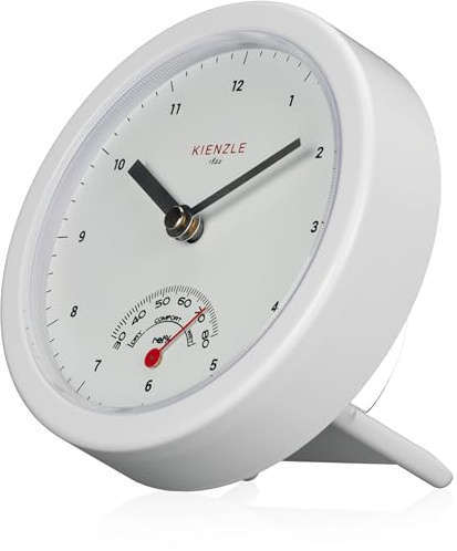 Kienzle Badezimmeruhr 14 cm mit Quarzwerk Hygrometer und Saugnäpfen | Relative Luftfeuchtigkeit mit 3 stufiger Komfortanzeige, spritzwassergeschützt, Saugnäpfe, Standfuß, Batteriebetrieb