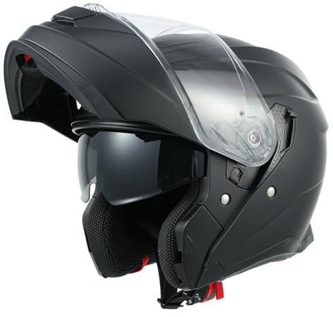 MY Motorrad Klapphelm Integralhelm 935 ,ECE 22.06 Zertifiziert Modular Helm mit Doppelvisier für Damen Herren (Mattschwarz, L)
