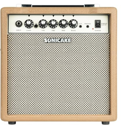SONICAKE 15W Elektrischer Gitarrenverstärker Dual-Kanal | mit Kopfhörerausgang 3-Band EQ AUX-Eingang Kompaktes Tragbares Design für Übung Sprint