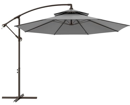 Outsunny Sonnenschirm Ampelschirm Ø2,67 x 2,45 m Kurbelschirm mit Doppeldach Kreuzbasis Stahl Outdoor Sonnenschutz Polyester Stahl Hellgrau