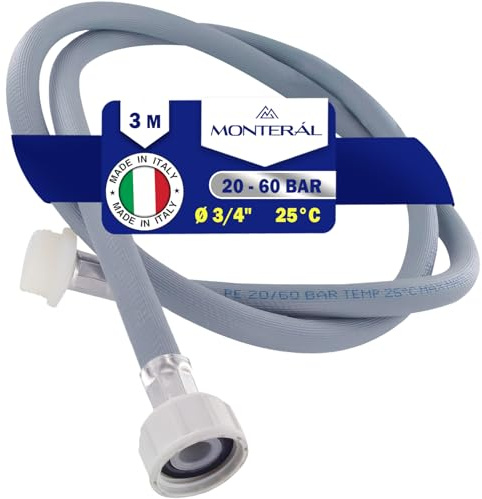 Zulaufschlauch Verlängerung für Waschmaschine und Geschirrspüler 3m Ø3/4 | Wasserschlauch für Temperaturen bis 25°C Druck von 20 bis 60 Bar - MADE IN ITALY - MONTERAL