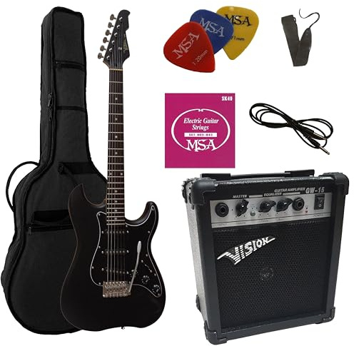 ELEKTROGITARRE MATT SCHWARZ- E-GITARRE - IM SET MIT 20WATT VERSTÄRKER - TASCHE - BAND - SAITEN - 3xPIK