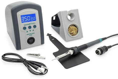 QUICK 3104 Digital Regelbare ESD Lötstation 80 Watt inkl. Lötkolben mit 2 mm Lötspitze und Zubehör - 100°- 450°C kalibrierbar - ESD Schutz