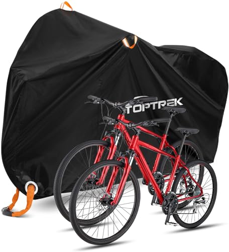 toptrek Fahrradabdeckung für 2 Fahrräder Wasserdicht 210D Oxford-Gewebe Fahrradgarage Outdoor 210 x 110 x 95 cm Hochwertige Fahrrad Abdeckplane mit Schlossösen Sonnenschutz Reißfestigkeit mit Beutel