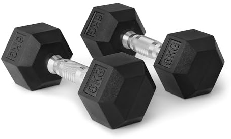 Amazon Basics Hantel-Set, mit Gummibeschichtung, sechseckig, 6 kg, Schwarz