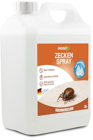 INSIGO Zecken Spray 2L Kanister - Zeckenmittel mit mechanischer Wirkung - Effektive Abwehr für Zecken und Larven - Zecken Spray mit Sofortwirkung