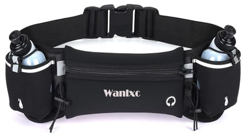 Wanlxc Hüfttasche Sport Bauchtasche mit Trinkflasche Trinkgürtel Wasserdicht Lauftasche Pocket für Joggen Fahrradfahren Laufen Hüfttasche Damen Herren