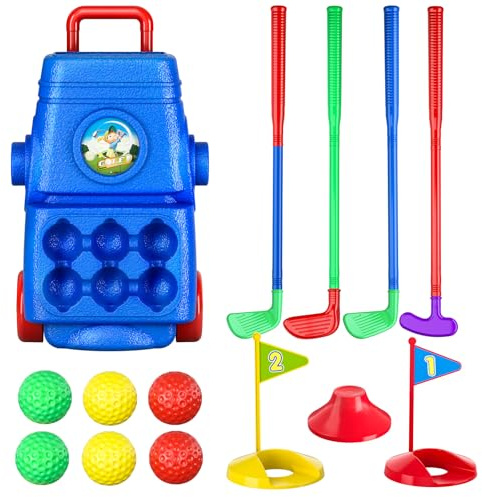 TEMI Kleinkinder-Golfspielset – Kinder-Golfkoffer-Spielset Sportspielzeug – Spielzeug für drinnen und draußen für Jungen und Mädchen 2 3 4 5 Jahre alt