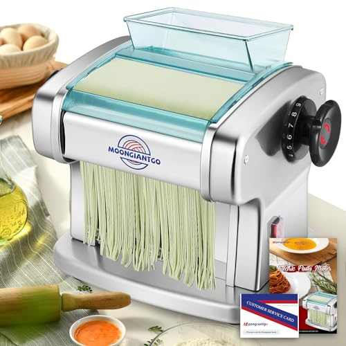 Moongiantgo Nudelmaschine Elektrische Edelstahl mit 9 Einstellbare Dicke 0,5-5mm Für Lasagne, Ravioli, Spaghetti und Tagliatelle -Machen Sie frische Nudeln in 20 Minuten (Nudelgröße: 2,5 mm, 4 mm)