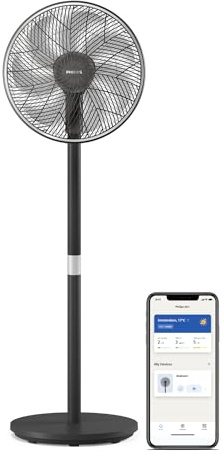 Philips Smart Standventilator Serie 3000. Starke & extrem leise SilentWings-Technologie. 19 dB. 2-in-1-Tisch- & Standventilator. Neig- & drehbar. App-Steuerung. 12-St.-Timer. Schwarz (CX3550/01)
