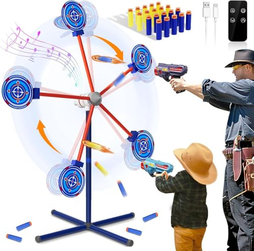DX DA XIN Drehen Schießspiel Spielzeug für Kinder mit 1 Automatisch Zurücksetzen Schießziel 2 Spielzeugpistolen 20 Schaumstoffpfeil Weihnachts Geschenke für Jungen Alter 4 5 6 7 8 9 10+ Jahre