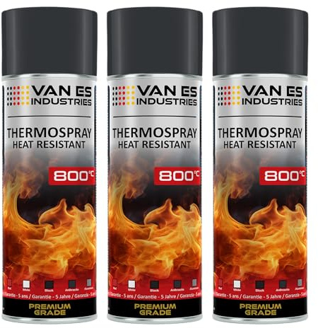 VE-INDUSTRIES 3x hitzebeständiger Lack Anthrazit Grau 800°C Grillfarbe Thermolack Ofen Spray 400ml