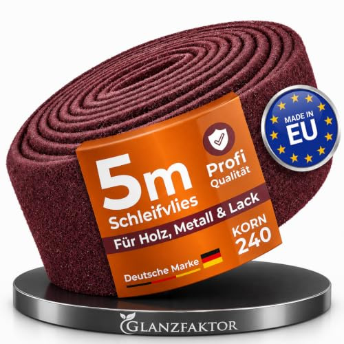 GLANZFAKTOR Schleifvlies Rolle 5m x 100mm Korn 240 – Vielseitiges Schleifvlies Metall, Holz, Lack, Edelstahl – Ideales Schleifpad, Schleifschwamm für professionelle Anwendungen