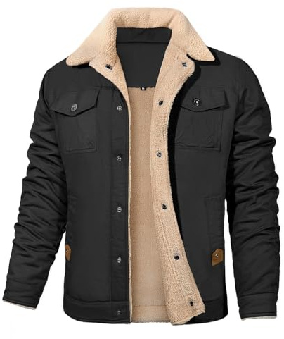 Svanco Gefütterte Winterjacke Herren Teddyfutter Freizeitjacke | Teddy‑Futter Innen, Fellkragen, Knopfverschluss, Mehrere Taschen, Für Herbst & Winter