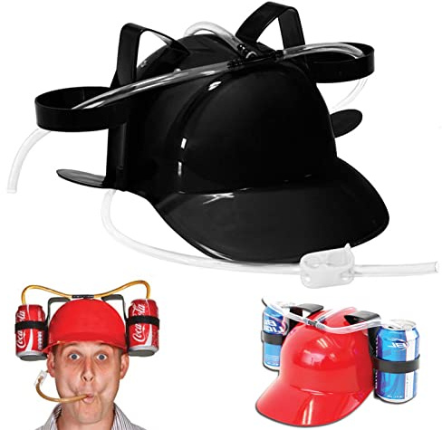 Trinkhelm Party Bierhelm,Helm mit Schlauch,Bauhelm Getränkehalter Bierhalter mit 2 Dosenhaltern und Trinkschlauch,Karneval Spaß Partyartikel,lustiger Bierhelm,Unisex,Vatertag Männer Geschenk (Schwarz)