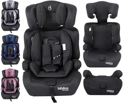 FableKids Kinderautositz 9-36 kg | 3-Punkt-Sicherheitsgurt | Autokindersitz ab 15 M. | Autositz für Kinder 76-150 cm | Kindersitz einstellbare Kopfstütze ECE R129/03 | Verstellbar | Schwarz