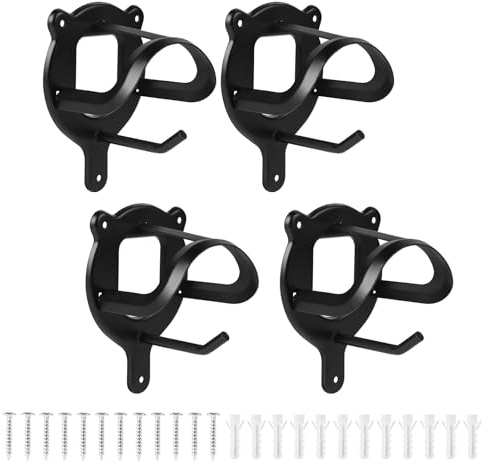 SUPAWAY 4er Set Trensenhalter Schwarz aus Metall, Zaumzeughakens, Trensenhalter mit Zusatzhaken, Pferdezaumhaken mit Expansionsröhrchen und Schrauben für Hilfszügel, Führstricke, Seile und Gurte