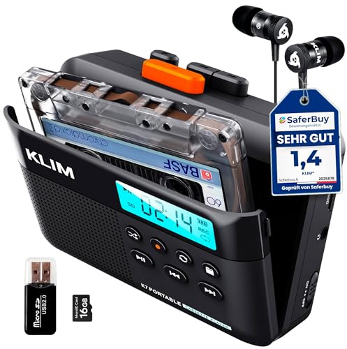 Kassettenspieler 16GB SD-Karte - Cassette Gerät - Kassetten Digitalisieren - Tragbarer Kassettenrekorder - Mikrofon & Lautsprecher - Wiederaufladbarer Aufladbar - Kopfhörer - Schwarz-Orange