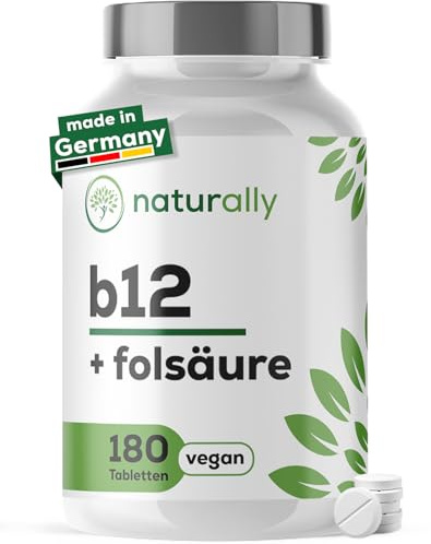 naturally Vitamin B12 und Folsäure [180 Tabletten] mit beiden Aktivformen & Folat 5-MTHF aus Quatrefolic®, vegan, b12 vitamin hochdosiert, Methylcobalamin