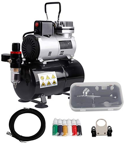TIMBERTECH ABPST08K Airbrush Kompressor Komplett Set mit Aufgerüstet Kühlung Lüfter Mini Kompressor Airbrushpistole und Airbrush Zubehör