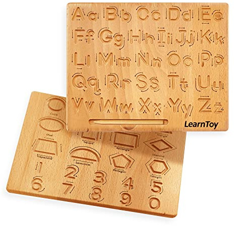 LearnToy Holz-Alphabet Schreibtafel - Montessori Spielzeug Ab 3-5 Jahre - Training Buchstaben - Beidseitige Schreibpraxis - Frühe motorische Entwicklung bei Kindern
