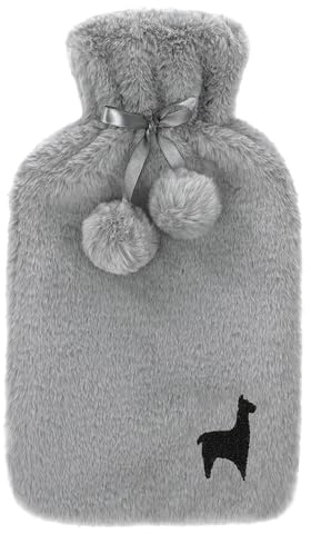 Nordstern Wärmflasche Grau mit Weichem Bezug 1,8 L - Große Auslaufsichere Bettflasche mit weichem Plüsch Wärmflaschenbezug - Ideal für Erwachsene, Kinder, und Teenager