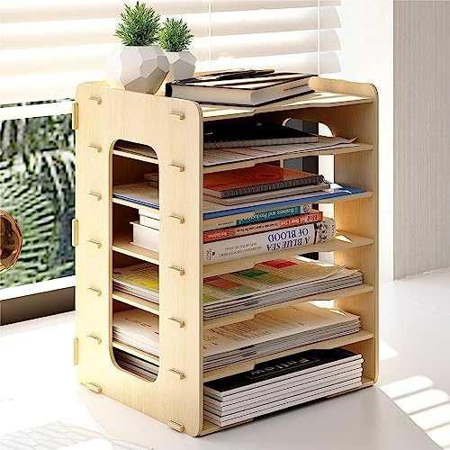 PUNCIA A4 Dokumentenablage 7 Ablagefächer aus Holz Briefablage Papierablage | Schreibtisch Datai Organizer Ablagesystem Aktenaufbewahrung Dokumentenhalter für Büro Arbeitszimmer Schule Office