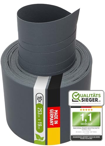 TerraUno Nachhaltige Sichtschutzstreifen für Doppelstabmatten, Polypropylen, Made in Germany, RAL 7016 Anthrazit, 10 Streifen, extra stabil, Lederoptik, Zaun Sichtschutz mit UV-Beständigkeit