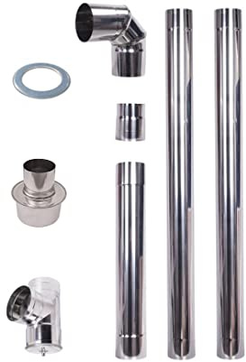 Pelletrohrset 80mm Rauchrohr Inox 304 Edelstahl Lüftungschlauch Abgasrohr 1m Pelletrohr Kapselknie T-Stück Kondenskapsel Bogen Winkelrohr 90° Adapter schornstein Erweiterung Ofenrohr Wandrosette